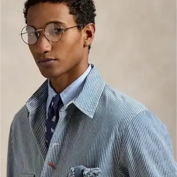 [BUNJANG] Polo Ralph Lauren Indigo Hickory Stripe Utility Jacket / [M] 폴로 랄프로렌 인디고 히코리 스트라이프 유틸리티 재킷