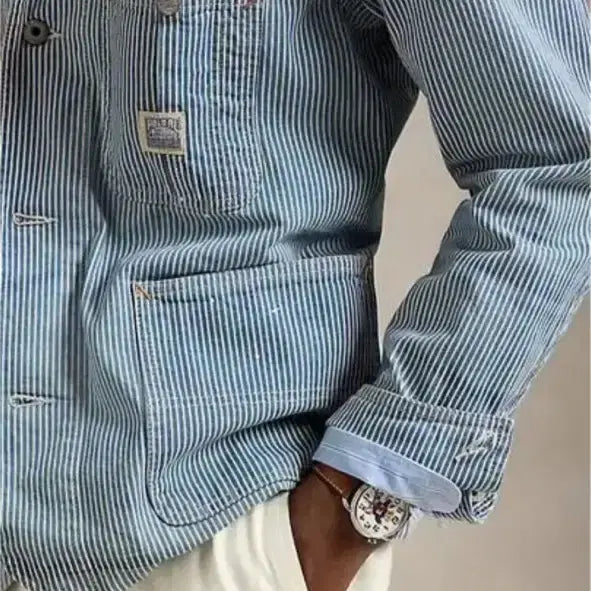 [BUNJANG] Polo Ralph Lauren Indigo Hickory Stripe Utility Jacket / [M] 폴로 랄프로렌 인디고 히코리 스트라이프 유틸리티 재킷