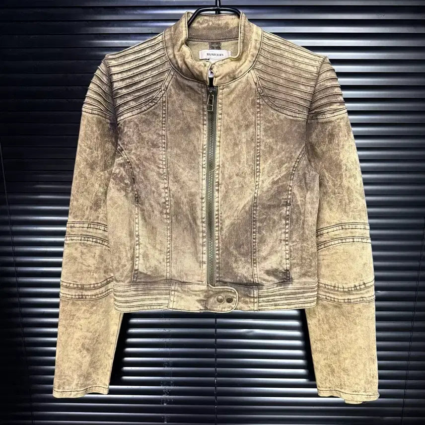 [BUNJANG] Mango Jeans Biker Washed Denim Crop Jacket / 망고 진스 바이커 워싱 데님 라이더 크롭 자켓 펑크 락시크 갸루 로리걸