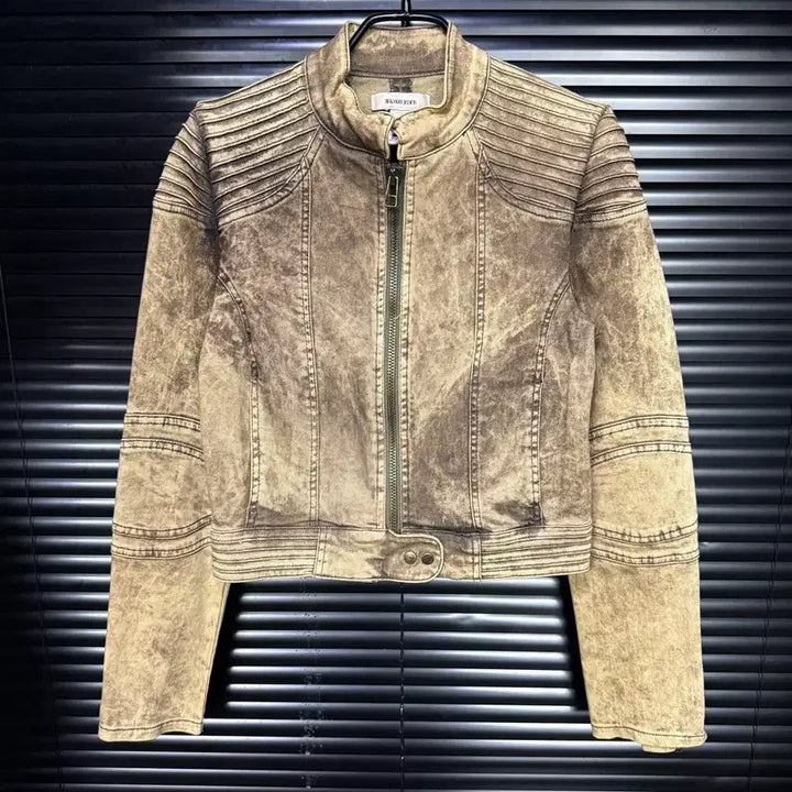 [BUNJANG] Mango Jeans Biker Washed Denim Crop Jacket / 망고 진스 바이커 워싱 데님 라이더 크롭 자켓 펑크 락시크 갸루 로리걸