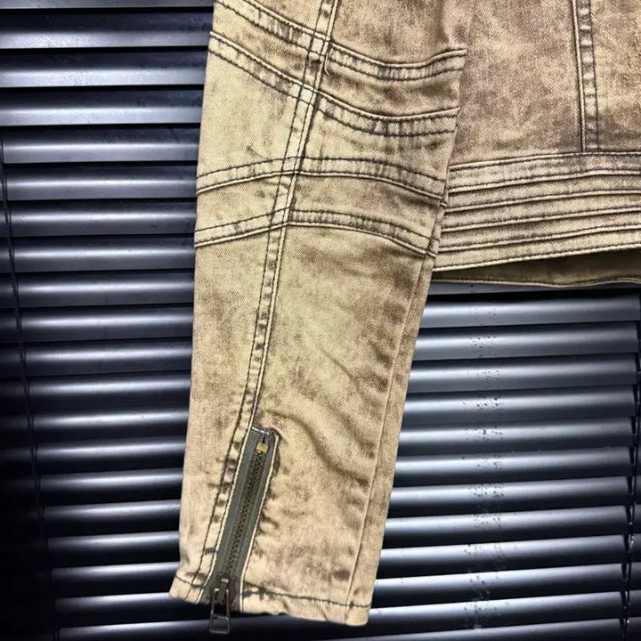 [BUNJANG] Mango Jeans Biker Washed Denim Crop Jacket / 망고 진스 바이커 워싱 데님 라이더 크롭 자켓 펑크 락시크 갸루 로리걸