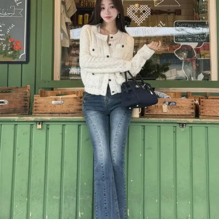 [BUNJANG] Kinda Me Tweed Knit Cardigan Jacket - Ivory / 카인다미 트위드 니트 가디건 자켓 아이보리-F
