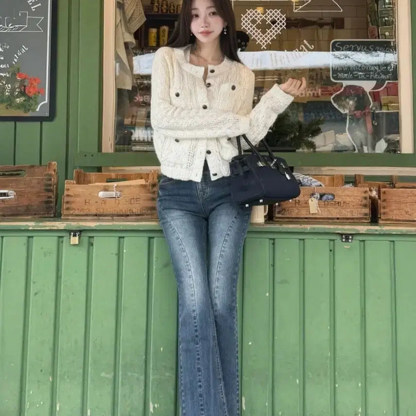 [BUNJANG] Kinda Me Tweed Knit Cardigan Jacket - Ivory / 카인다미 트위드 니트 가디건 자켓 아이보리-F