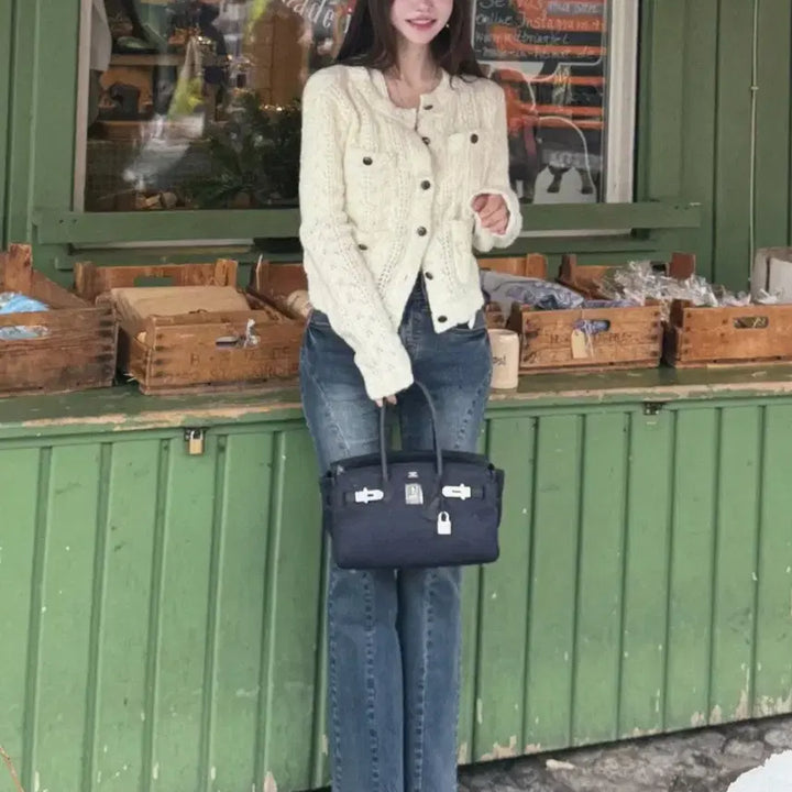 [BUNJANG] Kinda Me Tweed Knit Cardigan Jacket - Ivory / 카인다미 트위드 니트 가디건 자켓 아이보리-F