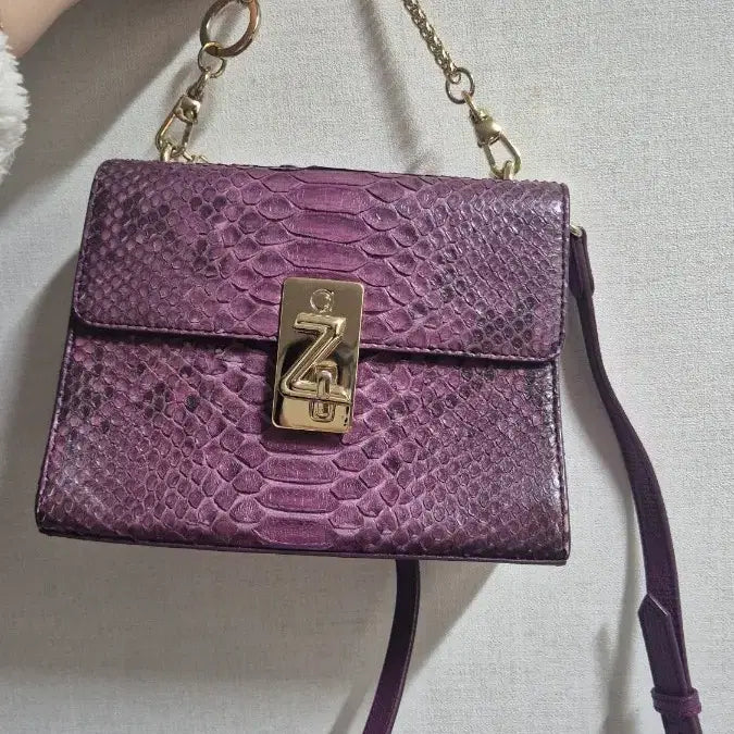 [BUNJANG] Zagliani Python Leather Tote Bag / 미사용) Zagliani 자글리아니 보라색 파이톤 가방