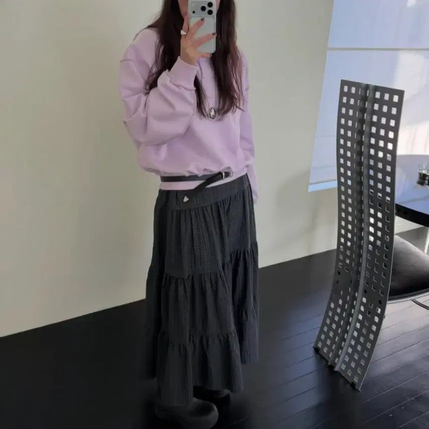 [BUNJANG] Rippleat Checkered 캉캉 Long Skirt / 새상품 리플랫 도매택 체크 캉캉 롱 스커트 밴딩