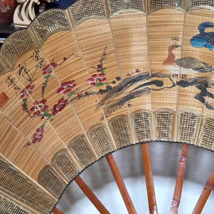 [BUNJANG] Bamboo Peacock Painting Decorative Fan / 대나무 공작 그림 부채 장식용