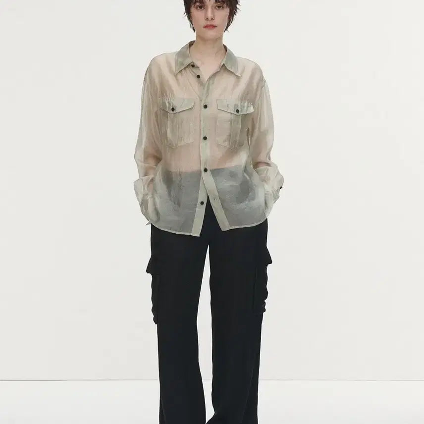 [BUNJANG] Tony Wack Oversized Sheer Shirt - Pale Green / 토니 왁 오버사이즈드 쉬어 셔츠 페일그린