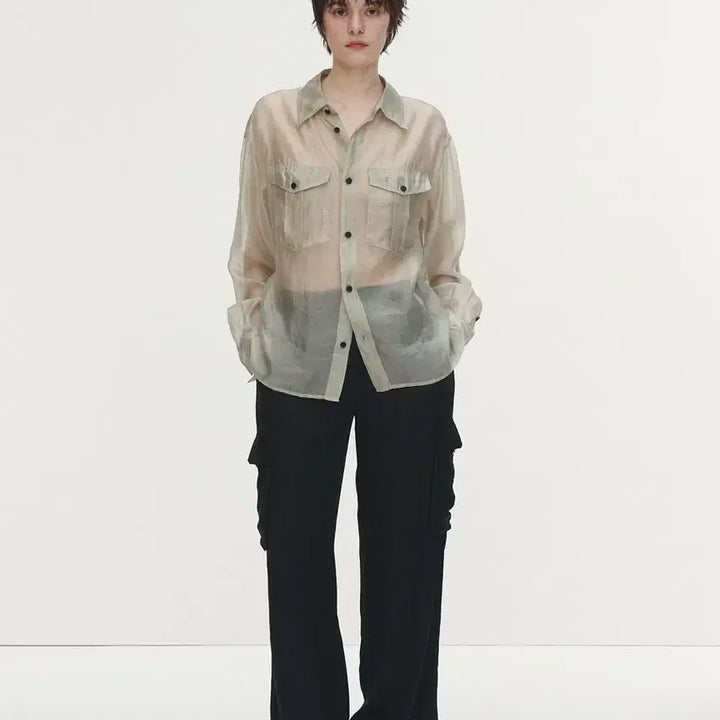 [BUNJANG] Tony Wack Oversized Sheer Shirt - Pale Green / 토니 왁 오버사이즈드 쉬어 셔츠 페일그린