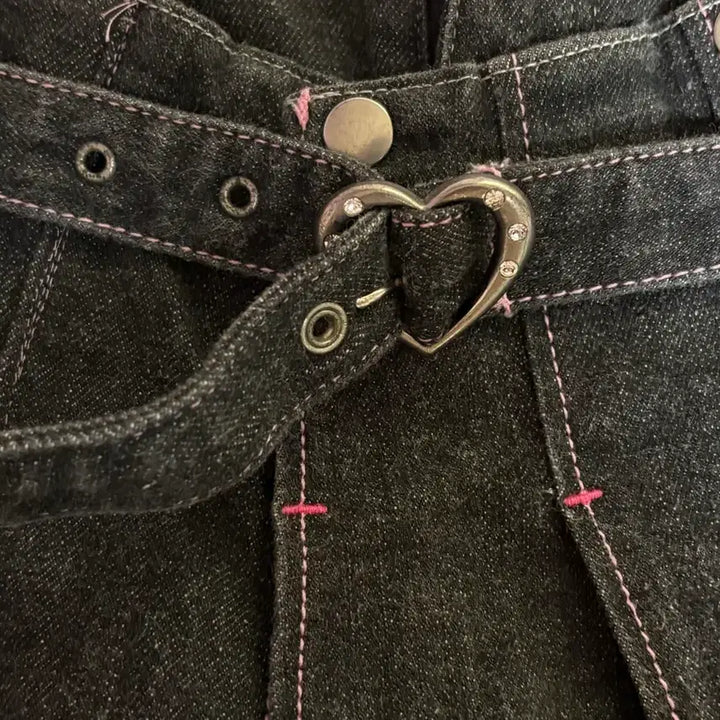 [BUNJANG] Mezzo Piano Pink Stitch Denim Pleated Skirt / 메조피아노 핑크 스티치 데님 플리츠 스커트 속치마O