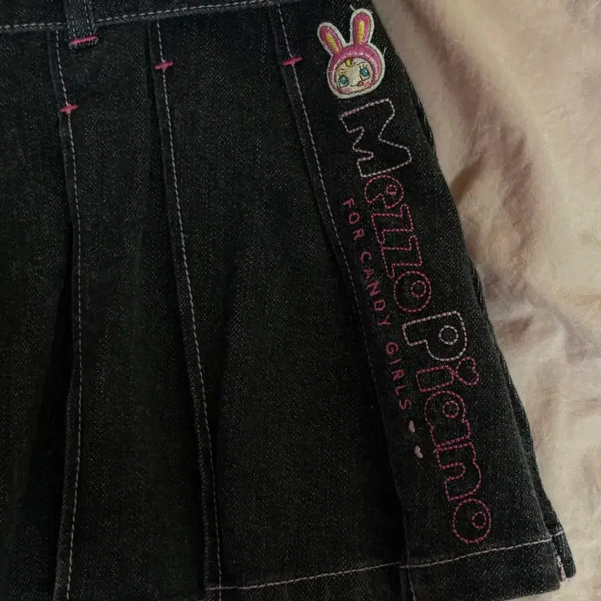 [BUNJANG] Mezzo Piano Pink Stitch Denim Pleated Skirt / 메조피아노 핑크 스티치 데님 플리츠 스커트 속치마O
