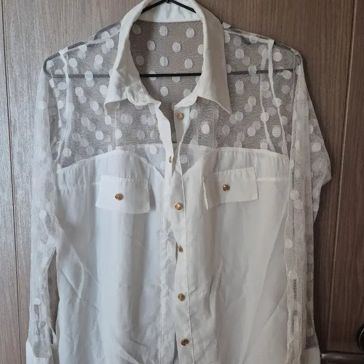 [BUNJANG] White Dot See-Through Blouse / 화이트 도트 시스루 블라우스