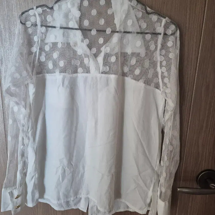 [BUNJANG] White Dot See-Through Blouse / 화이트 도트 시스루 블라우스
