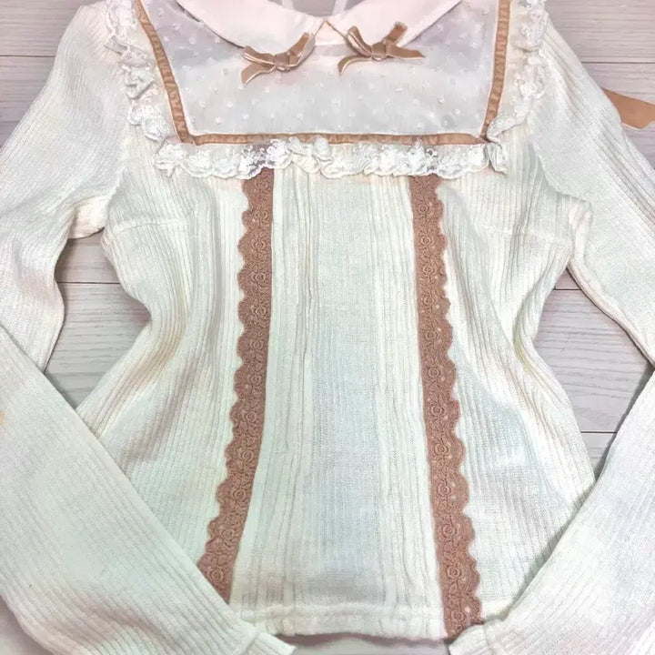 [BUNJANG] Liz Lisa Lace Ribbon Blouse / 리즈리사 레이스 리본 블라우스 니트 라떼갸루 모리걸 히메갸루 로리타 일브