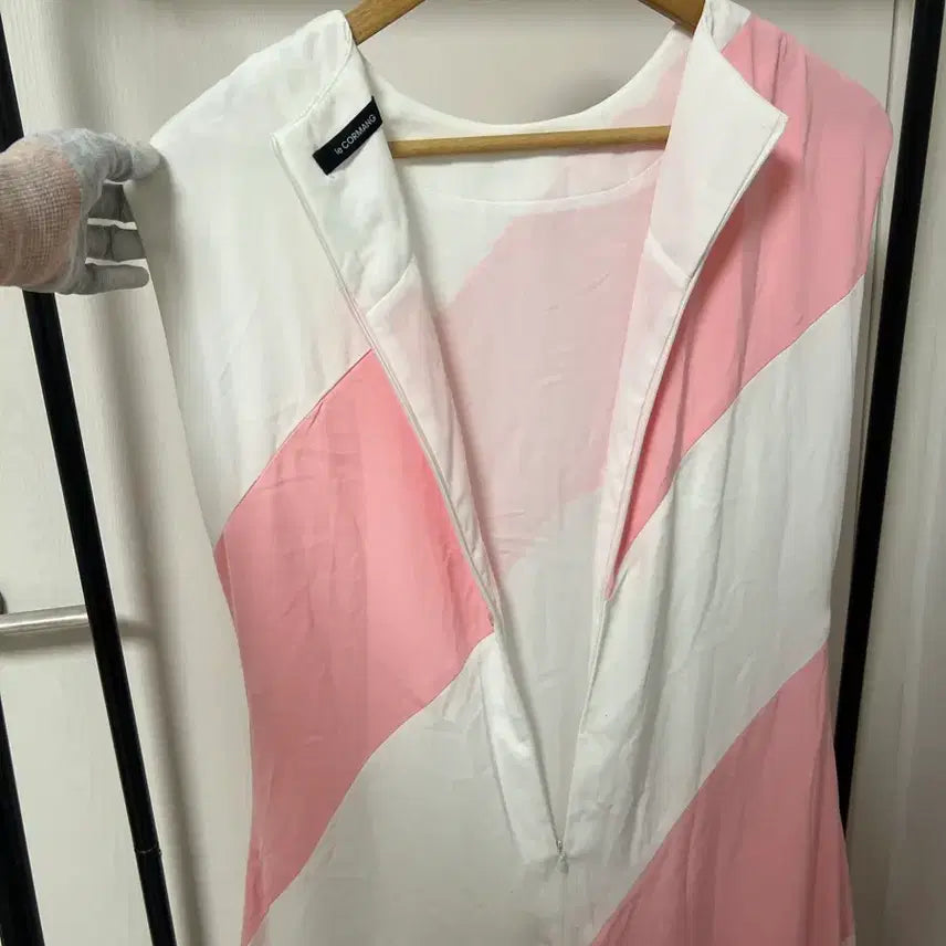 [BUNJANG] Pink/White Striped Long Dress / 핑크/화이트 스트라이프 반팔 원피스 1091