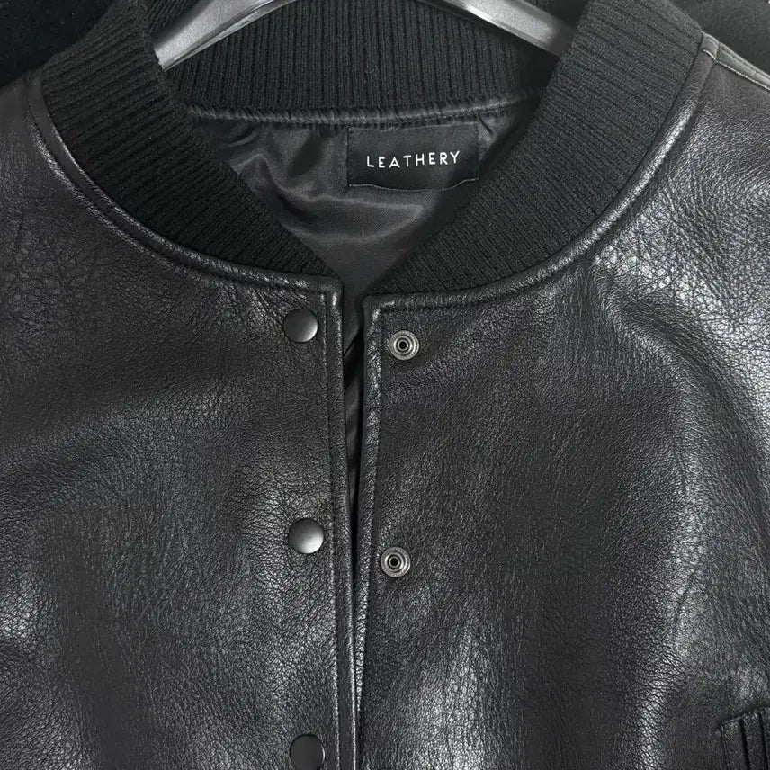 [BUNJANG] Leatherly Leather Varsity Teddy Jacket / 레더리 레더 바시티 테디 자켓