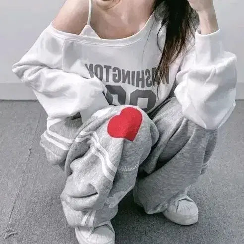 [BUNJANG] Ablly Two-Way String Heart Patch Training Pants / 투웨이 스트링 하트 패치 트레이닝 바지 그레이 에이블리