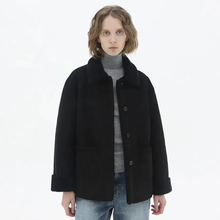 [BUNJANG] Lake Studio Faux Suede Half Mustang / 레이크 스튜디오 무스탕 블랙 새상품