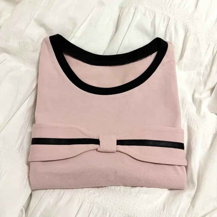[BUNJANG] Dunlop Ribbon Straight Line Cropped T-shirt / 반값! 던드롭 리본 스트레이트 라인 심플 반팔 티셔츠 새상품
