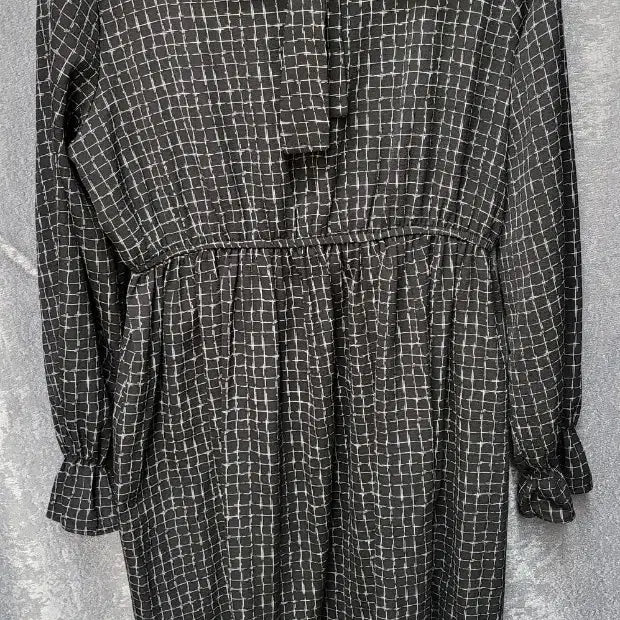 [BUNJANG] Black Checkered Chiffon Dress with Ribbon Tie / 체크 쉬폰 원피스 리본타이 블랙