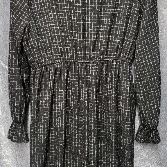 [BUNJANG] Black Checkered Chiffon Dress with Ribbon Tie / 체크 쉬폰 원피스 리본타이 블랙