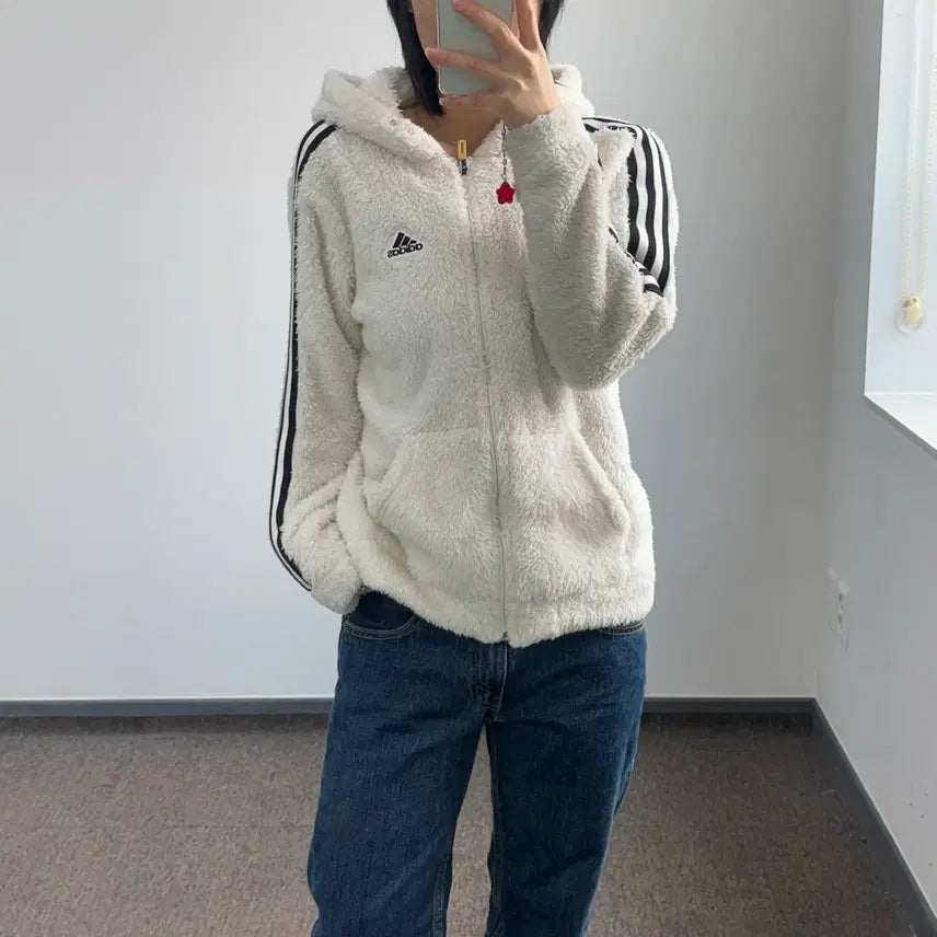 [SOLD OUT] Adidas 아디다스 삼각로고 아이보리 후리스 집업
