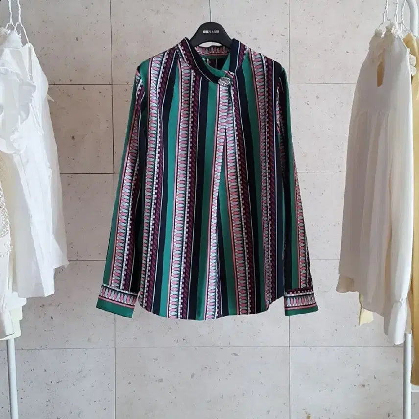 [BUNJANG] Geometric Pattern China Blouse / 기하학패턴 차이나 블라우스