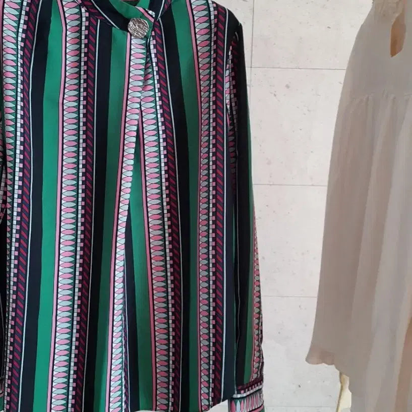 [BUNJANG] Geometric Pattern China Blouse / 기하학패턴 차이나 블라우스