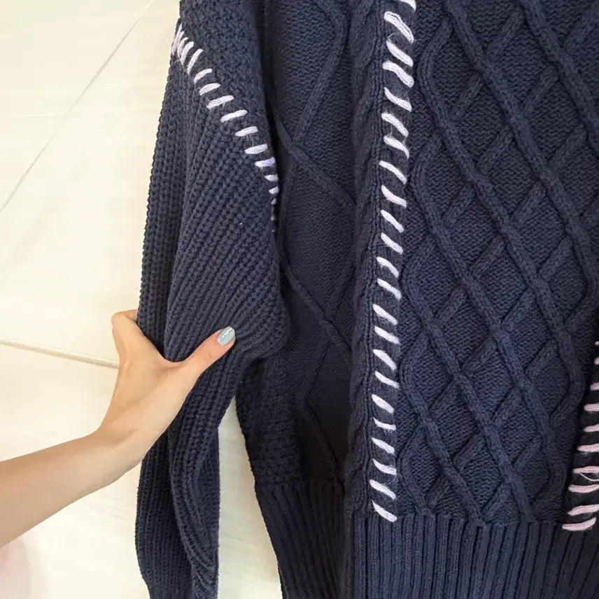 [BUNJANG] General Idea Stitch Cable Knit Sweater / 제너럴아이디어 스티치 케이블니트 (네이비/연보라)