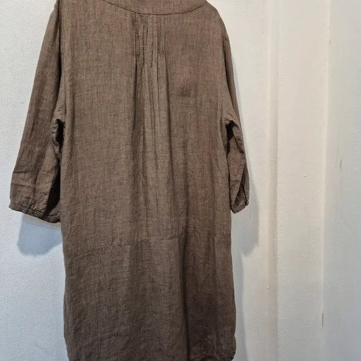 [BUNJANG] Linen Long Shirt Dress / 린넨 롱셔츠 브라운 컬러