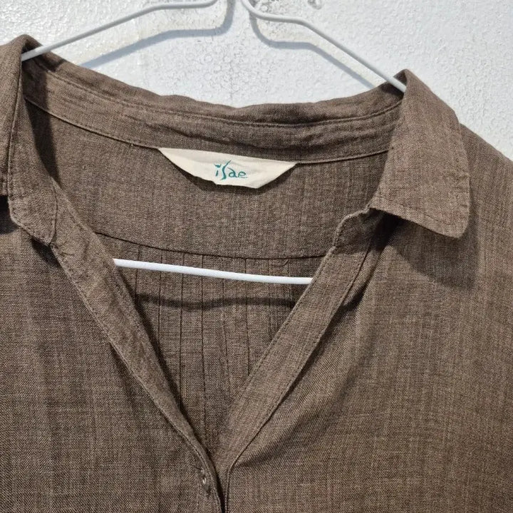 [BUNJANG] Linen Long Shirt Dress / 린넨 롱셔츠 브라운 컬러