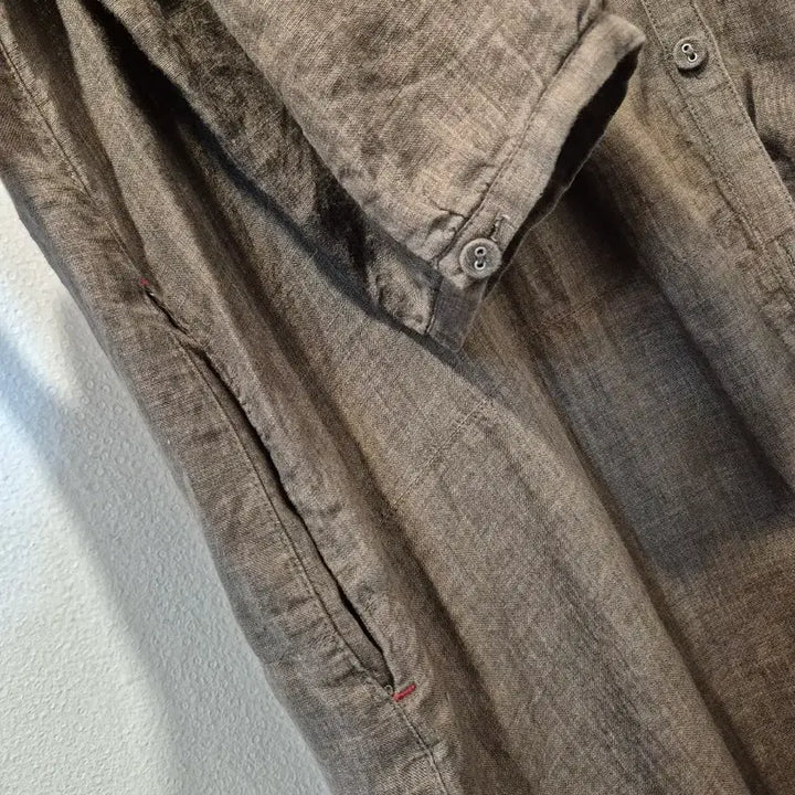 [BUNJANG] Linen Long Shirt Dress / 린넨 롱셔츠 브라운 컬러