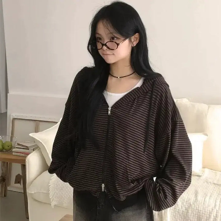 [SOLD OUT] 투웨이 배색 단가라 후드집업