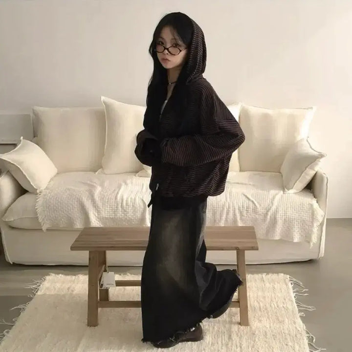[SOLD OUT] 투웨이 배색 단가라 후드집업