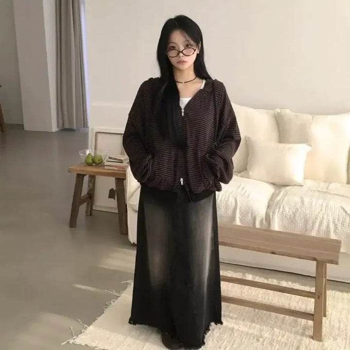 [SOLD OUT] 투웨이 배색 단가라 후드집업