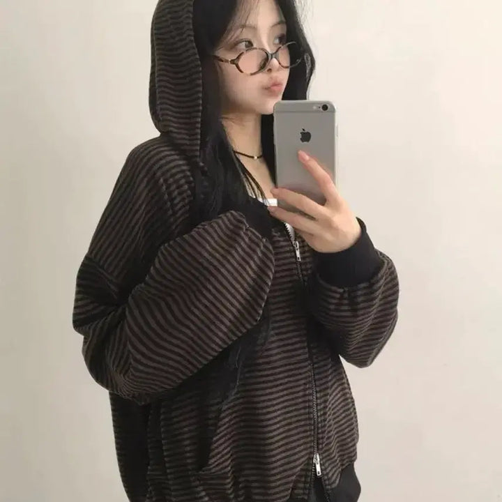 [SOLD OUT] 투웨이 배색 단가라 후드집업