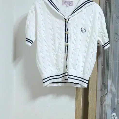 [BUNJANG] Rola Rola Sailor Collar Cable Knit Cardigan / 로라로라 세일러카라 케이블니트 반팔 가디건