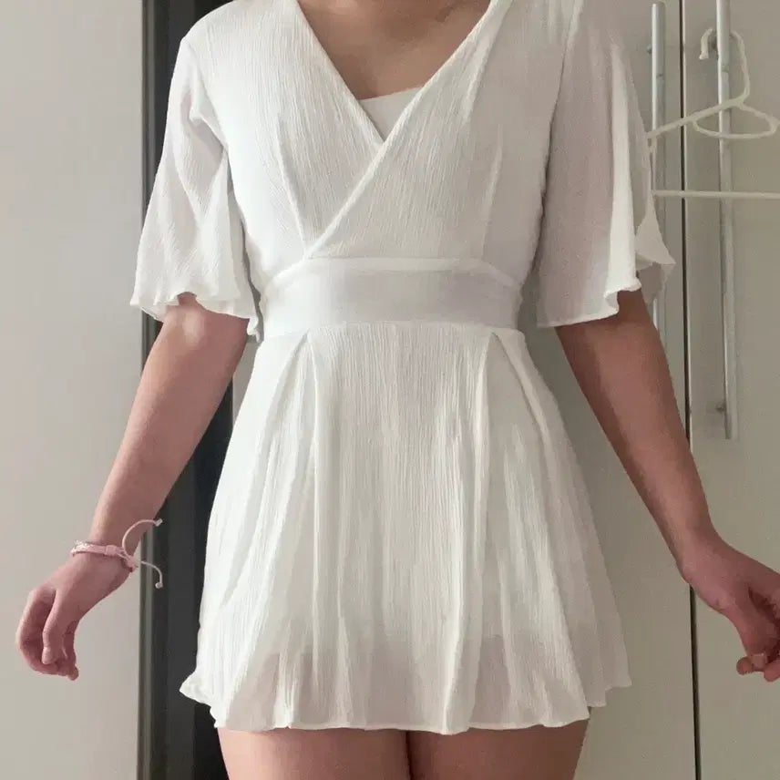 [BUNJANG] Vintage White Wrap Jumpsuit / 빈티지화이트점프수트