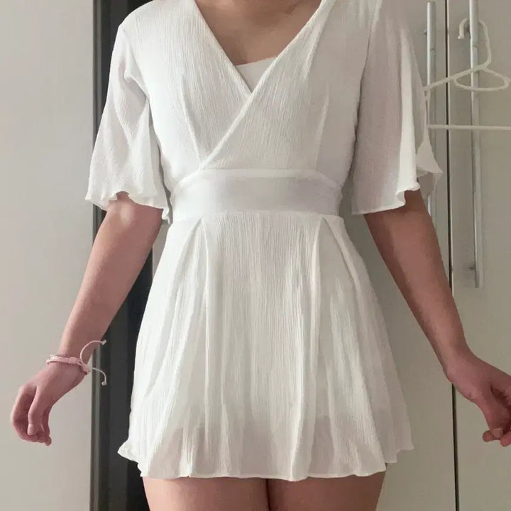 [BUNJANG] Vintage White Wrap Jumpsuit / 빈티지화이트점프수트