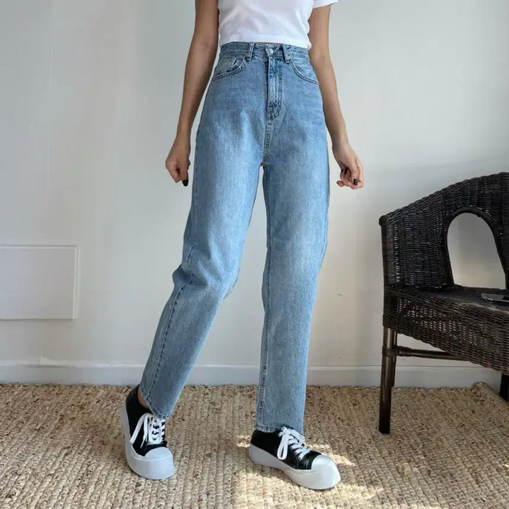 [BUNJANG] Denim Straight Jeans / 연청 데님 일자청바지