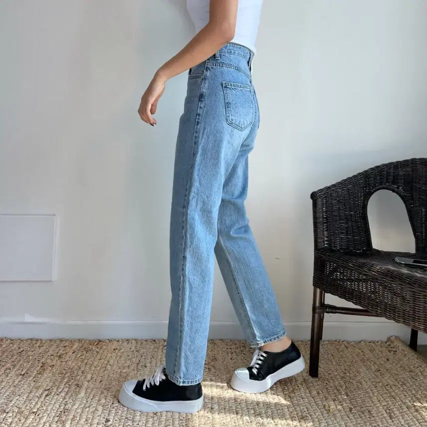 [BUNJANG] Denim Straight Jeans / 연청 데님 일자청바지