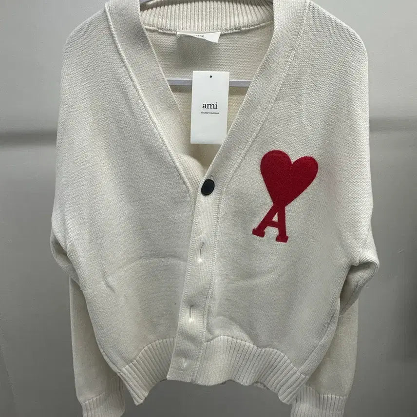 [BUNJANG] AMI Intarsia Big Logo Cardigan (Ivory) - M / 아미 인타르시아 빅로고 가디건 m