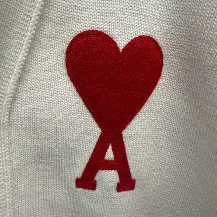 [BUNJANG] AMI Intarsia Big Logo Cardigan (Ivory) - M / 아미 인타르시아 빅로고 가디건 m