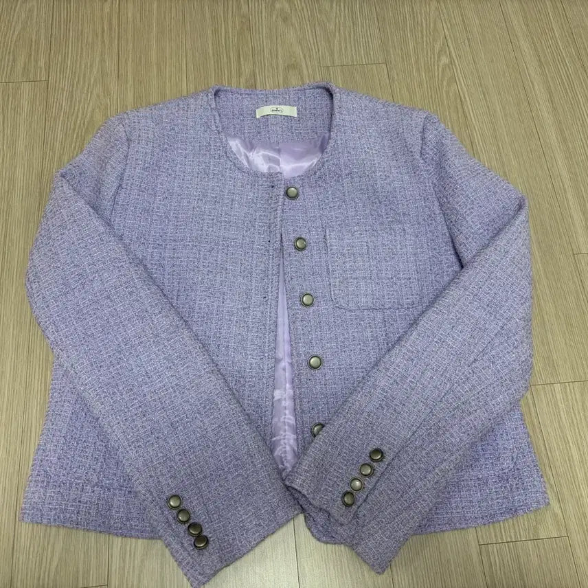 [BUNJANG] Lavender Tweed Collarless Jacket / 라벤더 트위드 노카라 자켓