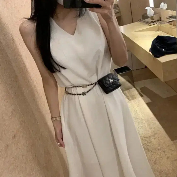 [BUNJANG] Guz V-Maxi One-Piece Dress Black / 구즈 브이맥시ops 원피스 블랙