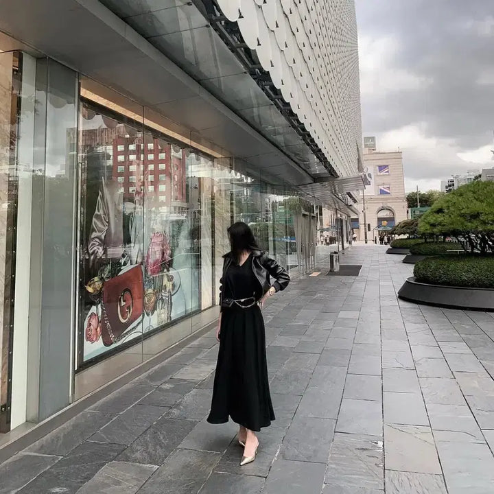 [BUNJANG] Guz V-Maxi One-Piece Dress Black / 구즈 브이맥시ops 원피스 블랙