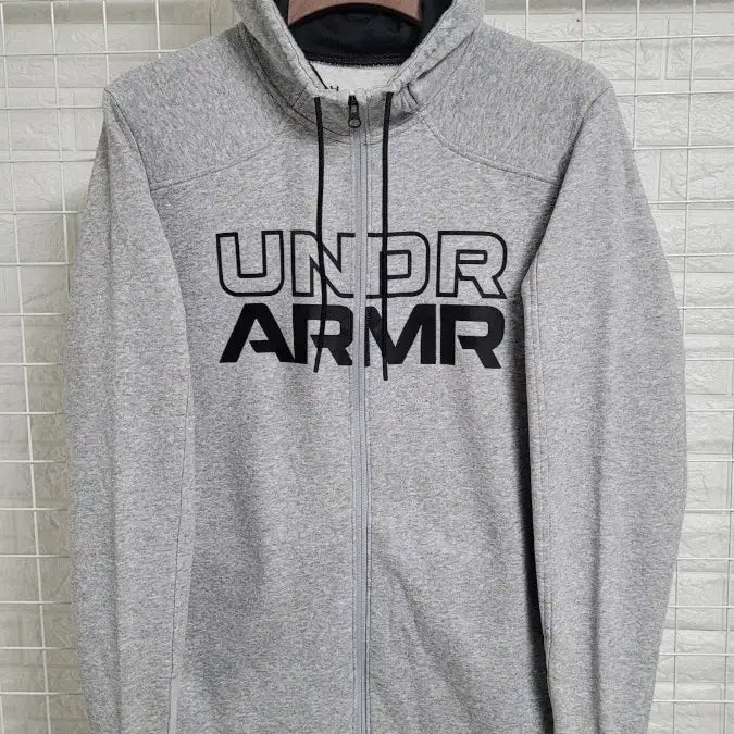 [BUNJANG] Under Armour Grey Big Logo Cotton Sweat Hoodie Zip-Up Jacket / [100]언더아머 그레이 빅로고프린팅 코튼 스웻 후드집업자켓 100