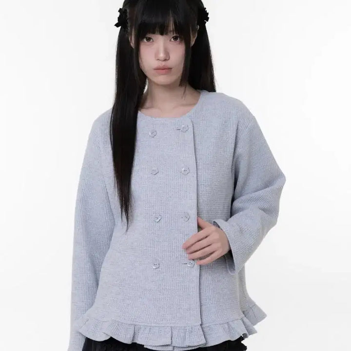 [BUNJANG] naaieen Double Button Frill Cardigan Gray / 나이엔 naaieen 더블버튼 프릴 가디건 그레이