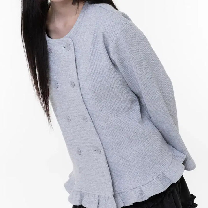 [BUNJANG] naaieen Double Button Frill Cardigan Gray / 나이엔 naaieen 더블버튼 프릴 가디건 그레이