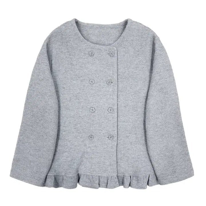 [BUNJANG] naaieen Double Button Frill Cardigan Gray / 나이엔 naaieen 더블버튼 프릴 가디건 그레이